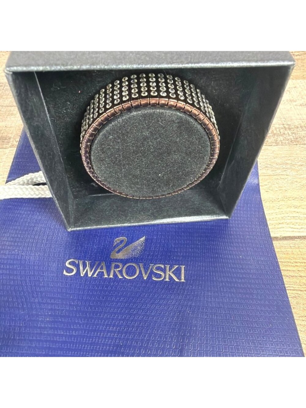VTG Swarovski Crystal Signed 5 Row Rhinestone Copper Expansion Bracelet Gift Bag - Picture 10 of 16
